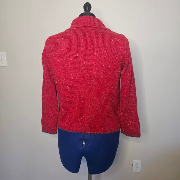 Vtg Liz Claiborne Crazy Horse Collection 90s Red Knit zip up cardigan sweater - Picture 2 of 11